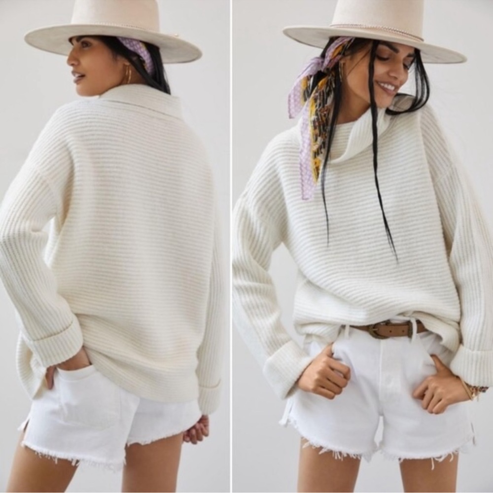 Anthropologie Pilcro Ivory Cowl Neck Ribbed Oversized Sweater NWT Size Small